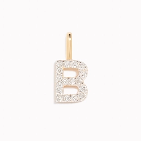 Diamond Initial Pendant 14k Gold - B Handcrafted Detail
