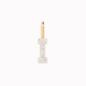 Minimal Piece Diamond Initial Pendant 14k Gold - I