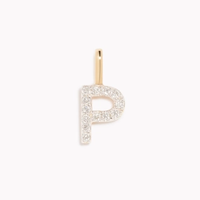 Dazzling Piece Layered Texture Diamond Initial Pendant 14k Gold - P