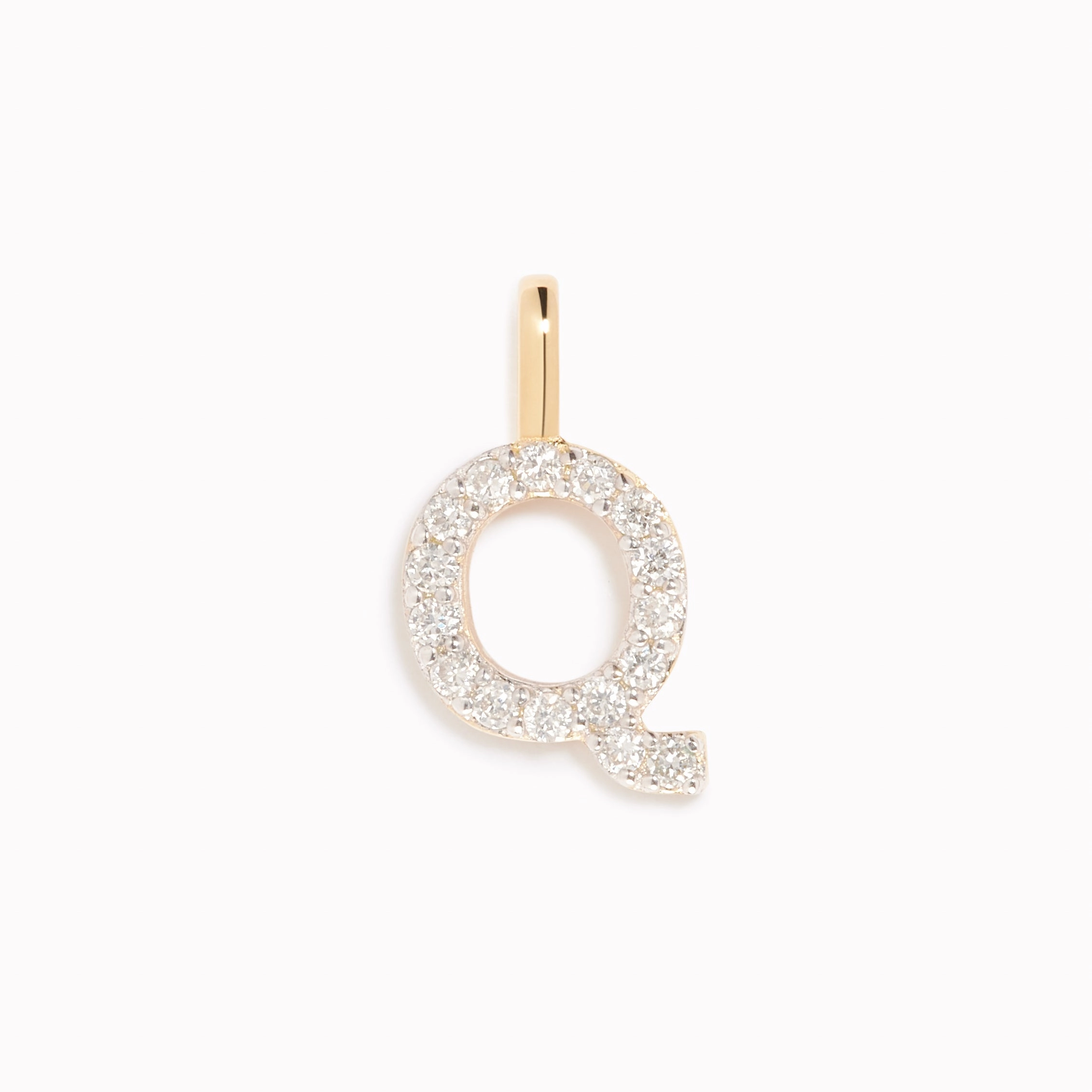 Edgy Detail Diamond Initial Pendant 14k Gold - Q
