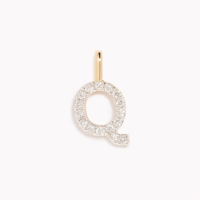 Edgy Detail Diamond Initial Pendant 14k Gold - Q