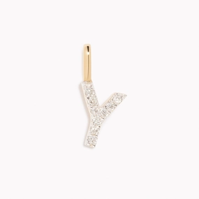 Diamond Initial Pendant 14k Gold - Y Vibrant Design Modern Chic