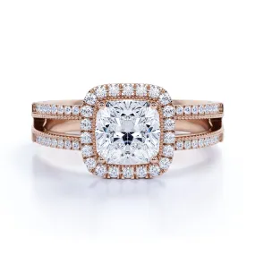 Pave 1.75 Carat Cushion Moissanite Halo Engagement Ring Gorgeous Finish