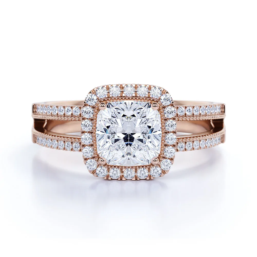 Pave 1.75 Carat Cushion Moissanite Halo Engagement Ring Gorgeous Finish