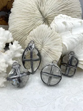 Elegant Detail City Style Soldered Crystal Pendants and charms. Cross Soldered Charm, 4 Styles of Pendants, 2 colors of soldering, Clear Crystal. Fast Shipping