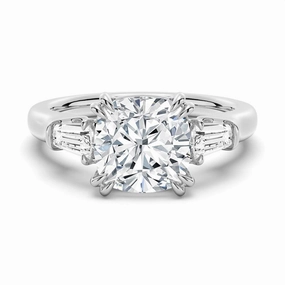 Chic Glam Cushion Cut Moissanite Engagement Ring with Tapered Baguette Side Stones