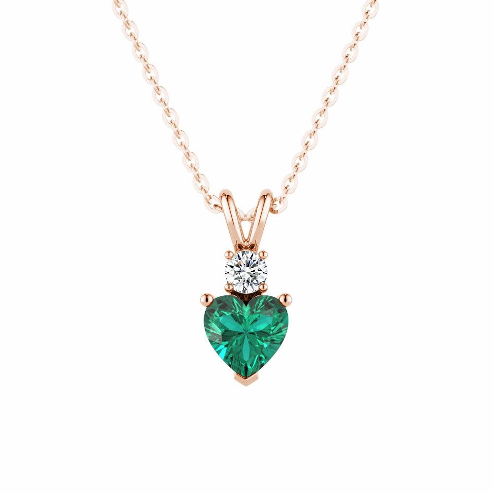 Gentle Finish 1.8 CT. Heart Emerald Solitaire Pendant with White Sapphire