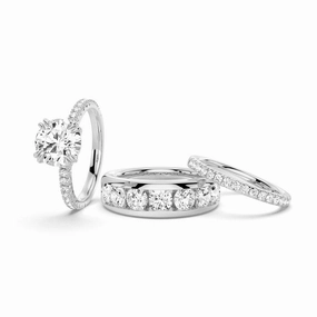 Round Cut Moissanite Couple's Ring Set with Men's Wedding Band Gloss Moment