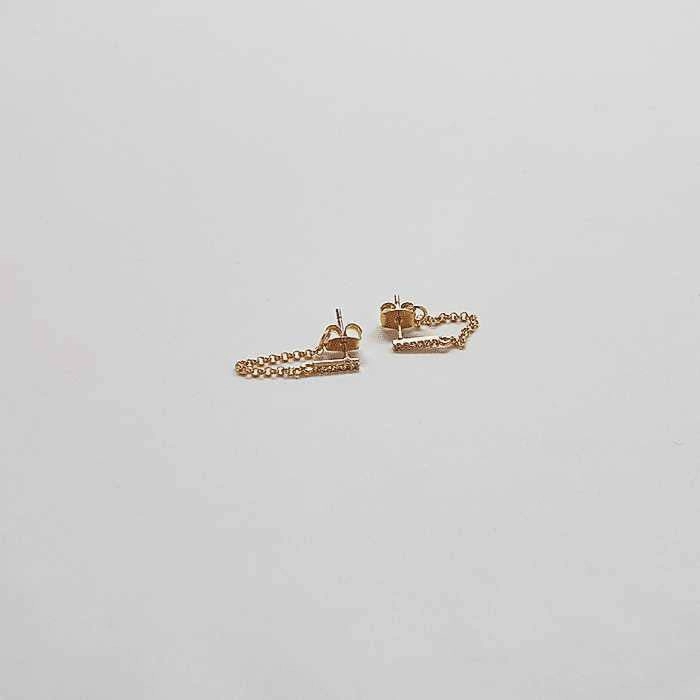 Gold Chain Huggie with Pave Bar Studs shiny accents Wedding accessory