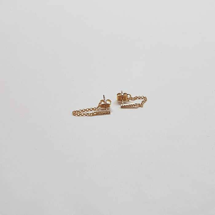 Gold Chain Huggie with Pave Bar Studs Luxurious Gem Graceful Lines