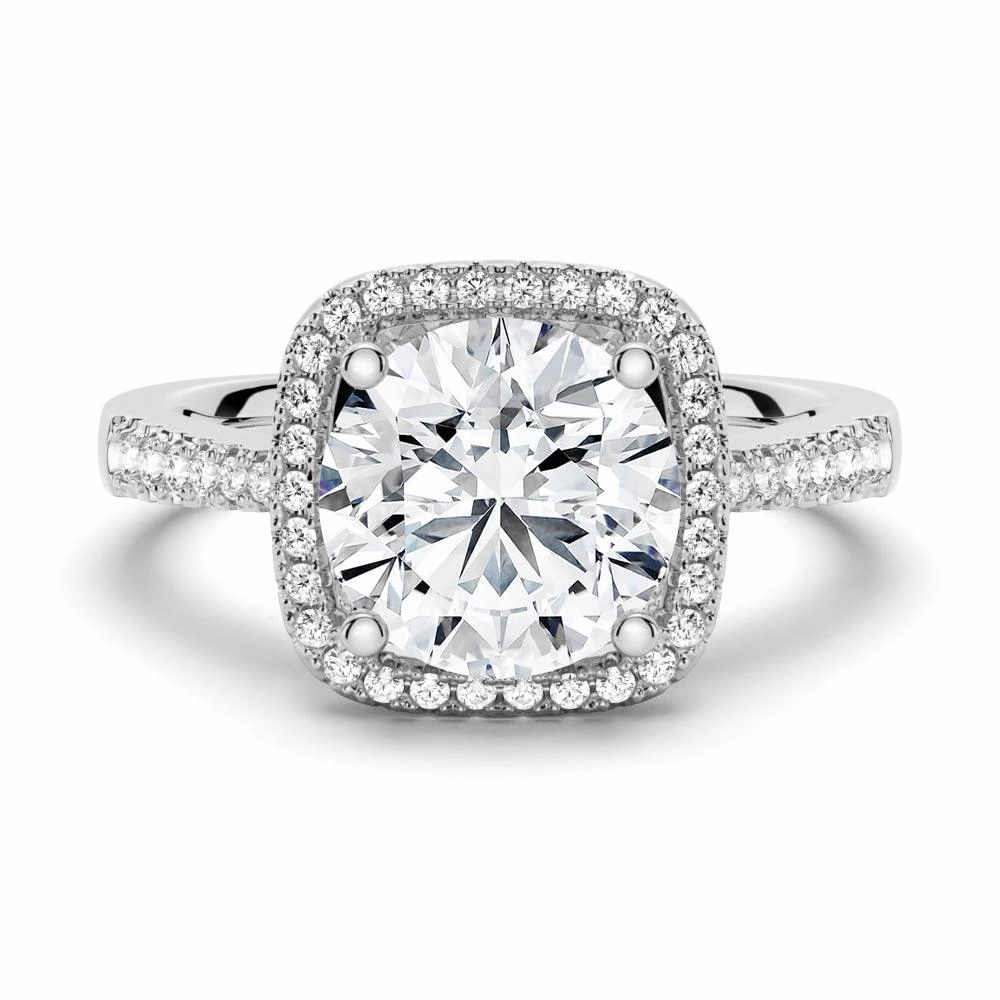 Sparkle Style Four Prongs Pav?? Halo Moissanite Engagement Ring