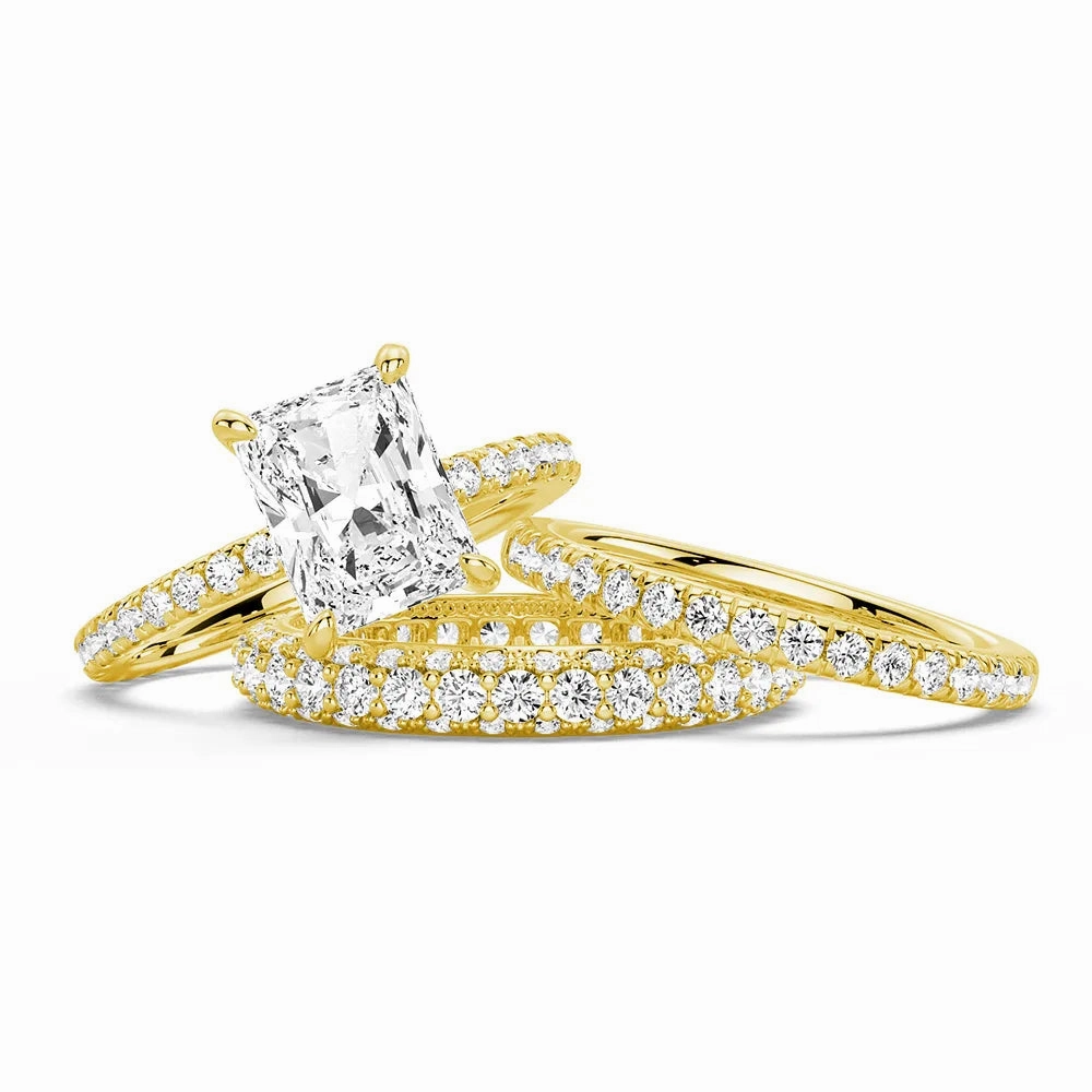 Solitaire Radiant Cut Moissanite Ring Set with Matching Stacking Band Fashion Pulse