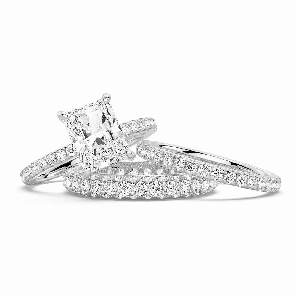 Soft Match Lively Spark Solitaire Radiant Cut Moissanite Ring Set with Matching Stacking Band