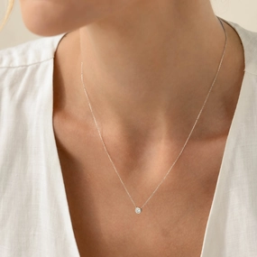Bezel Set Diamond Necklace 4mm White Gold - Ulla Unique Style All Season