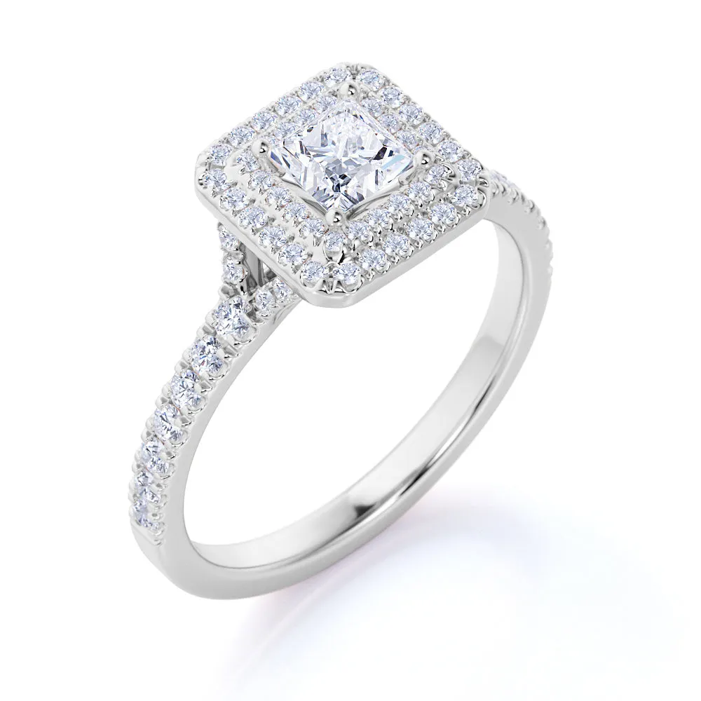 Eye-Catching Detail Double Halo 1.75 Carat Princess Cut Moissanite Engagement Ring