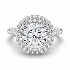 Fashion Elegance Double Micropav?? Halo Moissanite Engagement Ring With Accents
