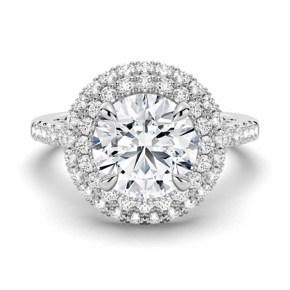 Polished Layer Luminous Shine Double Micropav?? Halo Moissanite Engagement Ring With Accents