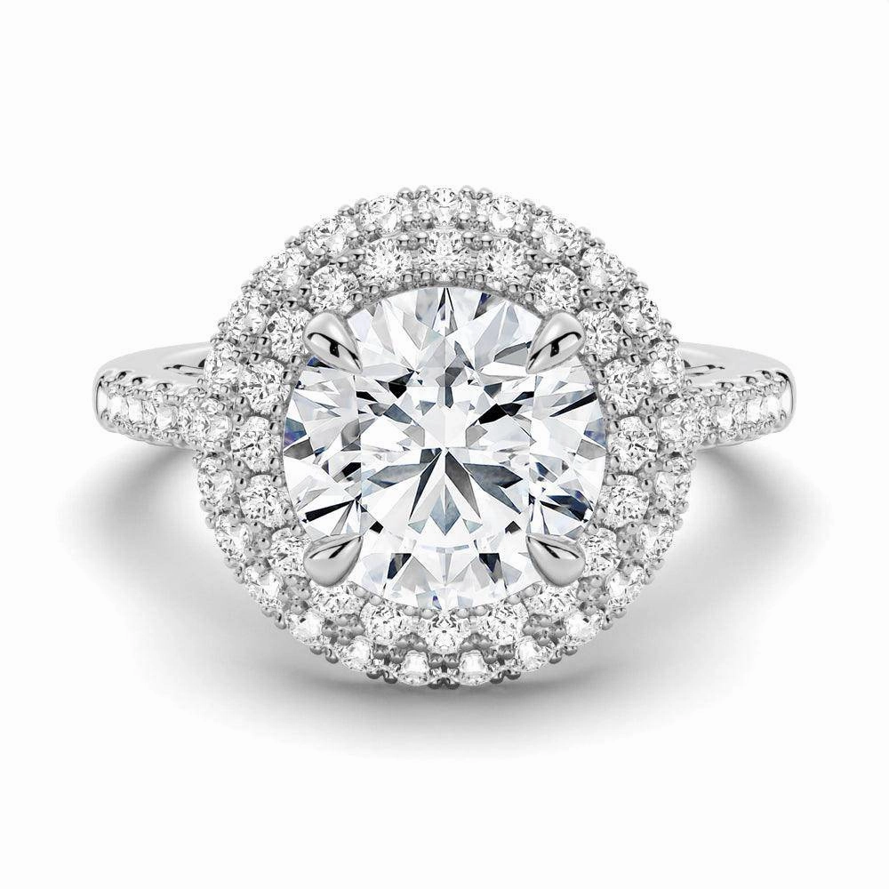 Double Micropav?? Halo Moissanite Engagement Ring With Accents Holiday Gift