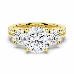Everyday Pieces Allure Finish Double Row Pave Three Stone Round Cut Moissanite Engagement Ring