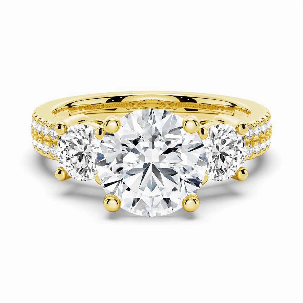 Everyday Pieces Allure Finish Double Row Pave Three Stone Round Cut Moissanite Engagement Ring