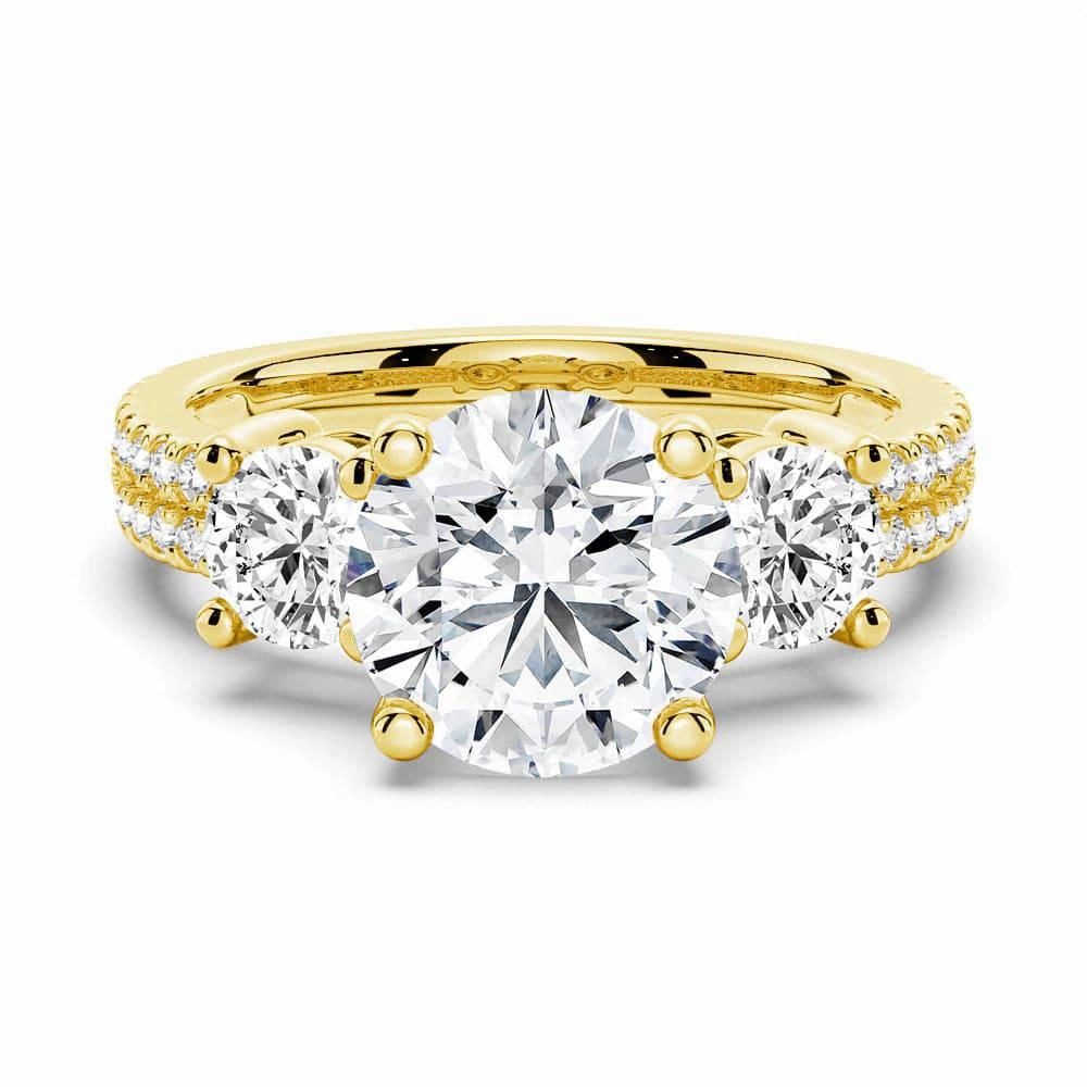 Double Row Pave Three Stone Round Cut Moissanite Engagement Ring Classic Sparkle Refined Choice