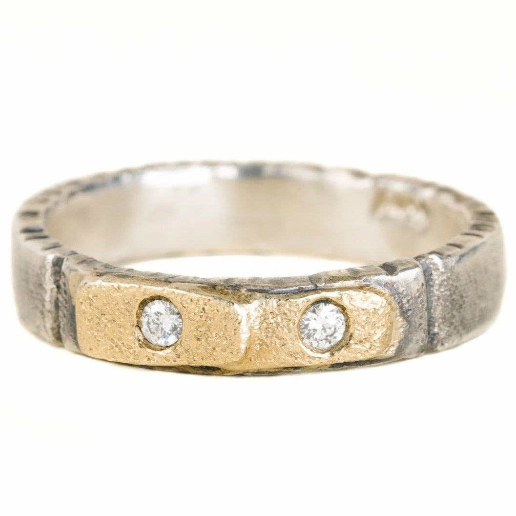 Enduring Shine Elegant Style Pieces Double Tab Band - 18ky Gold, Silver   Reclaimed Diamonds