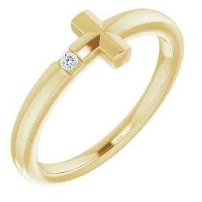 14K Yellow Youth Diamond Sideways Cross Ring Fine Expression