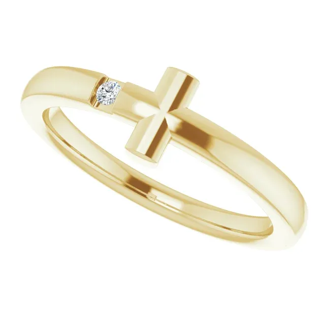 14K Yellow Youth Diamond Sideways Cross Ring Designer Article