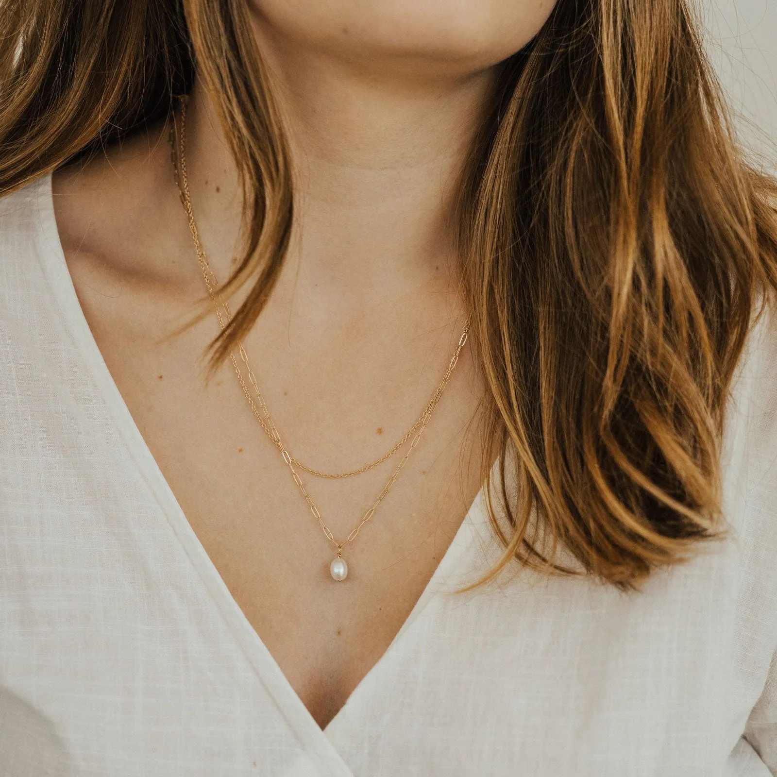 Drawn Chain Necklace - 14K Solid Gold Styled Accent