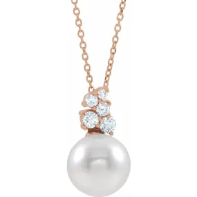 Shimmering Design Fashion Statement 14K Rose Freshwater Cultured Pearl & 1/4 CTW Diamond 16-18" Necklace