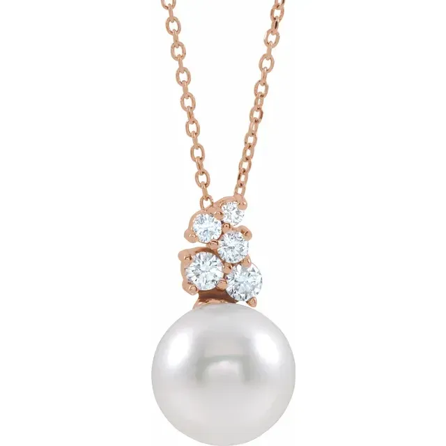 Shimmering Design Fashion Statement 14K Rose Freshwater Cultured Pearl & 1/4 CTW Diamond 16-18" Necklace