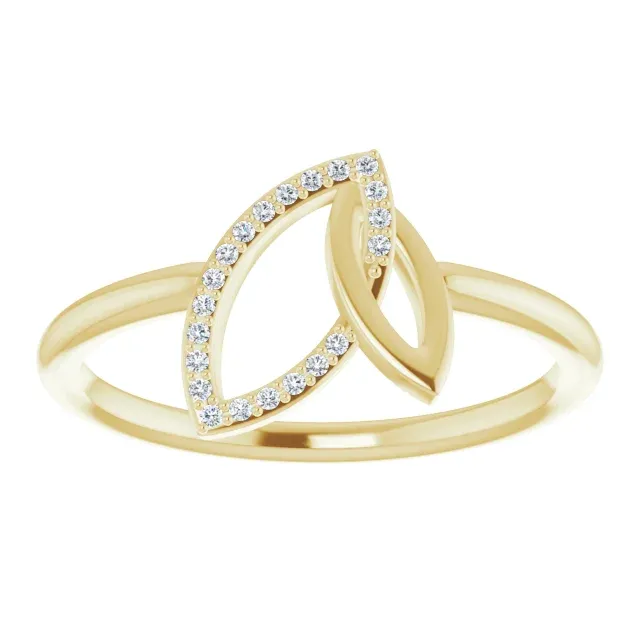 14K Yellow .05 CTW Diamond Double Leaf Ring Dainty Touch