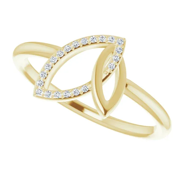 14K Yellow .05 CTW Diamond Double Leaf Ring Sentimental Style