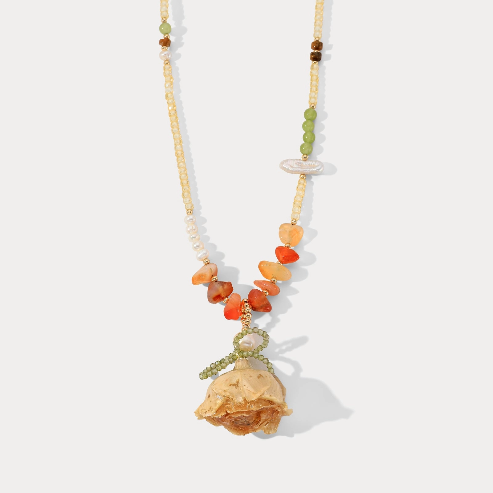 Festival Season Budget-Friendly Gift Dried Rose Crystal Necklace
