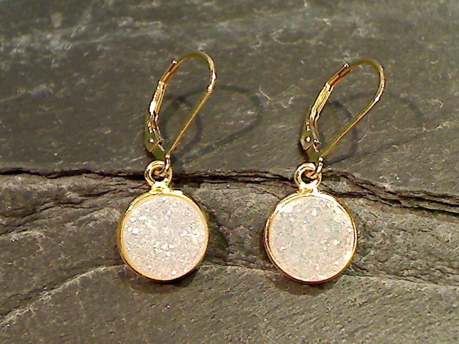 Druzy Quartz, Gold Filled Earrings Rectangular Trinket Sparkling Piece
