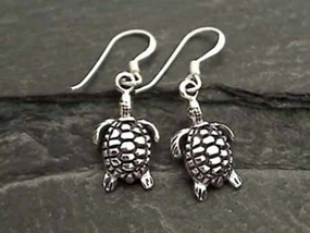 Sterling Silver Sea Turtle Earrings Lightweight Finish