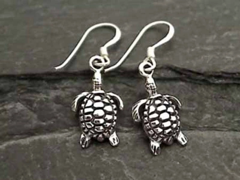 Sterling Silver Sea Turtle Earrings Lightweight Finish