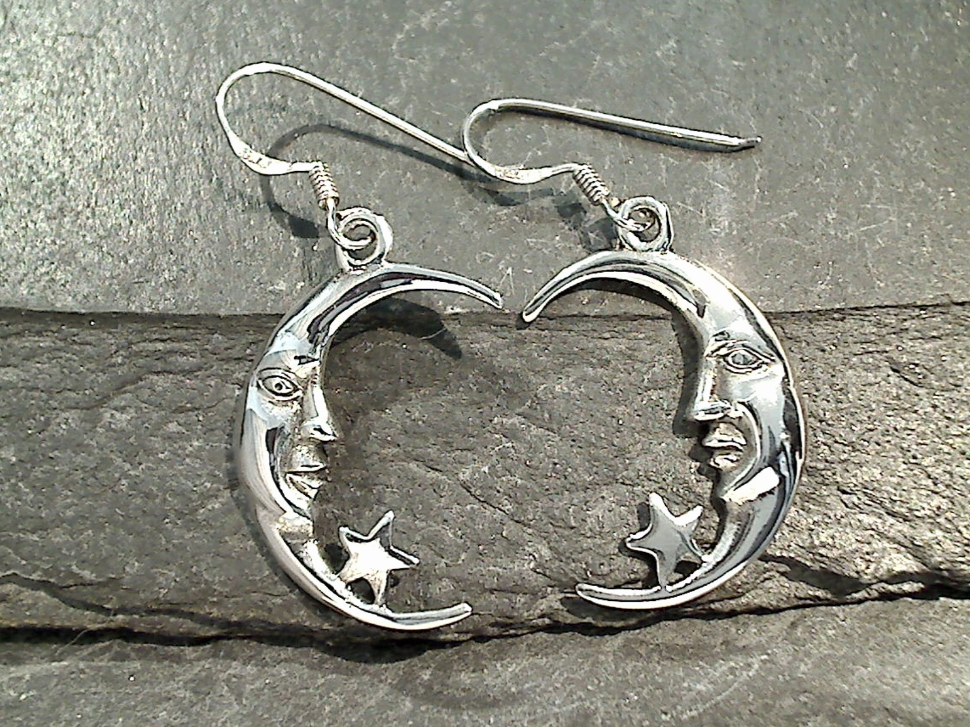 Sterling Silver Moon And Star Earrings Star-Shaped Accent Attractive Embellishment