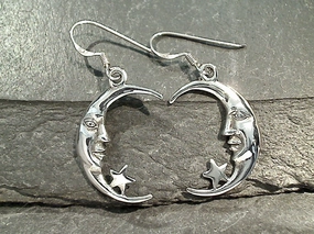 Sterling Silver Moon And Star Earrings Star-Shaped Accent Attractive Embellishment
