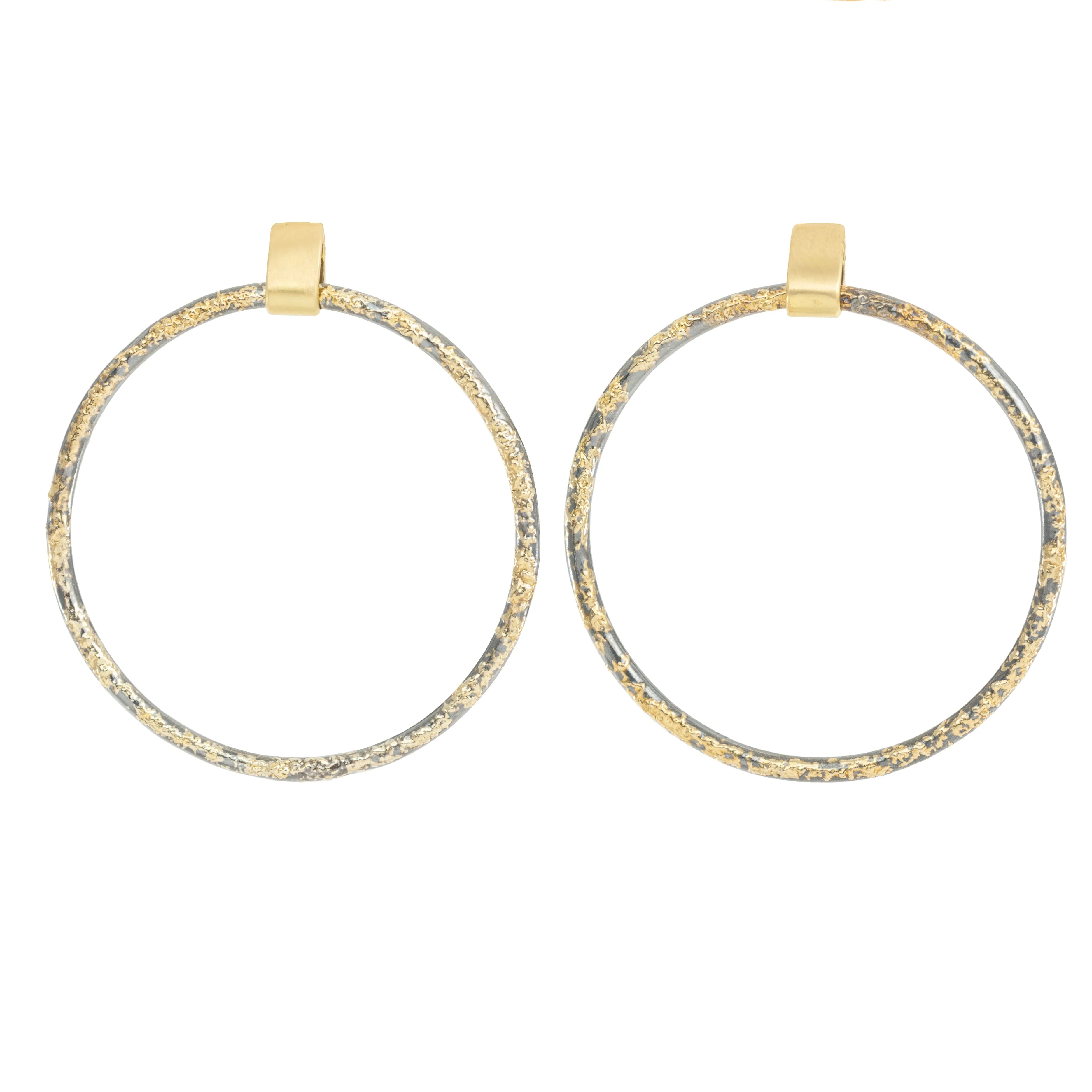 Expressive Touch Dusted Orb Front-Facing Hoops - 22k/18k Gold, Oxidized Silver