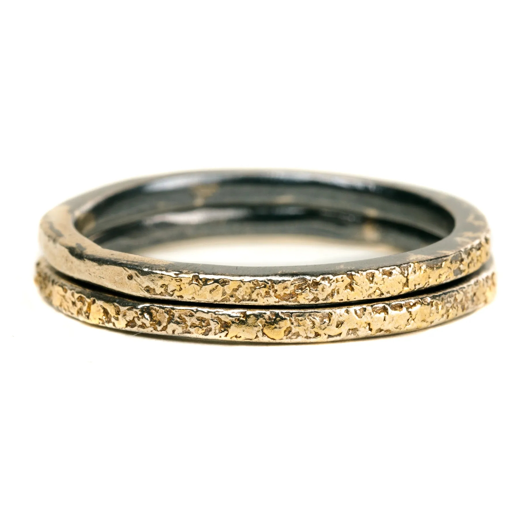 Artisan Highlight Dusted Stackers - 22k Gold, Oxidized Silver