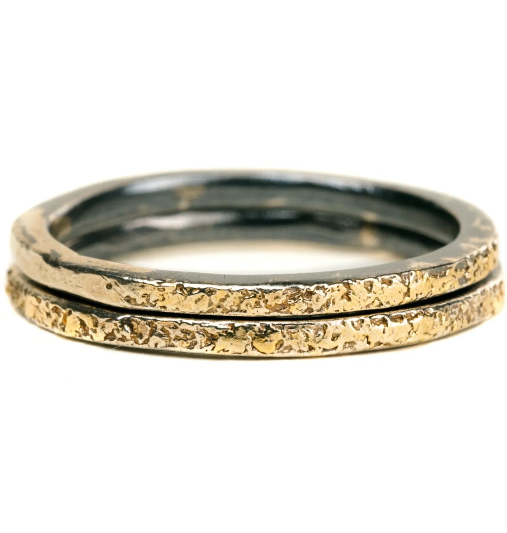 Bright Glow Dusted Stackers - 22k Gold, Oxidized Silver