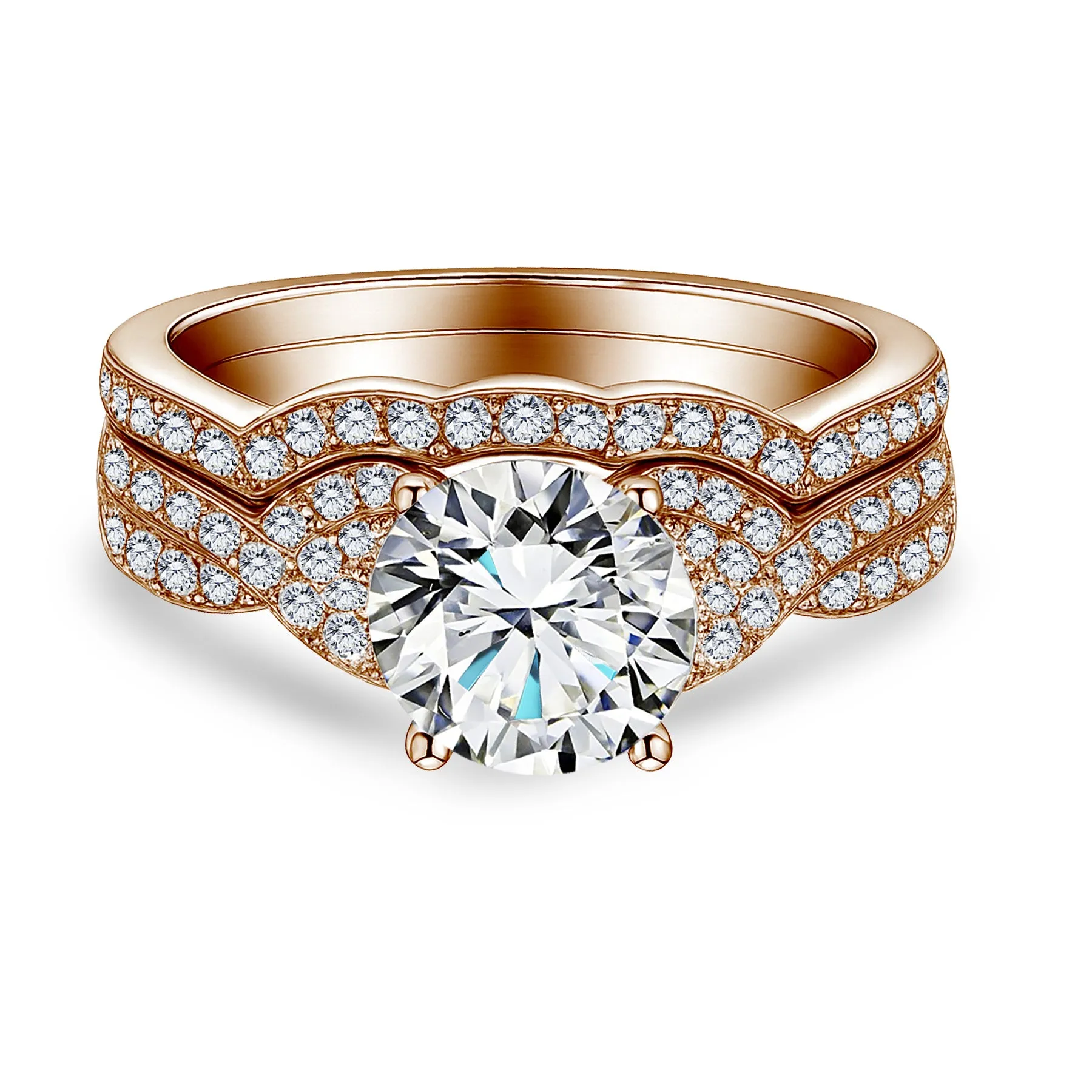 Certified 1.25 Ct Round Lab Diamond  Pav?? Twist  Bridal Set Sparkling Accent