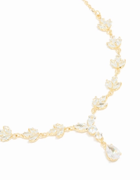 Artisan Highlight Shining Feature Gold Plated Cubic Zirconia Vine Drop Y-Necklace