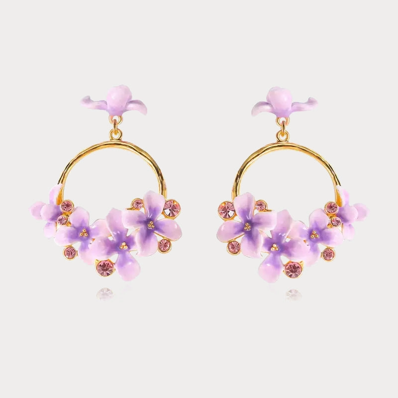 Classic Design Sparkling Trinket Early Lilac Flower Earrings
