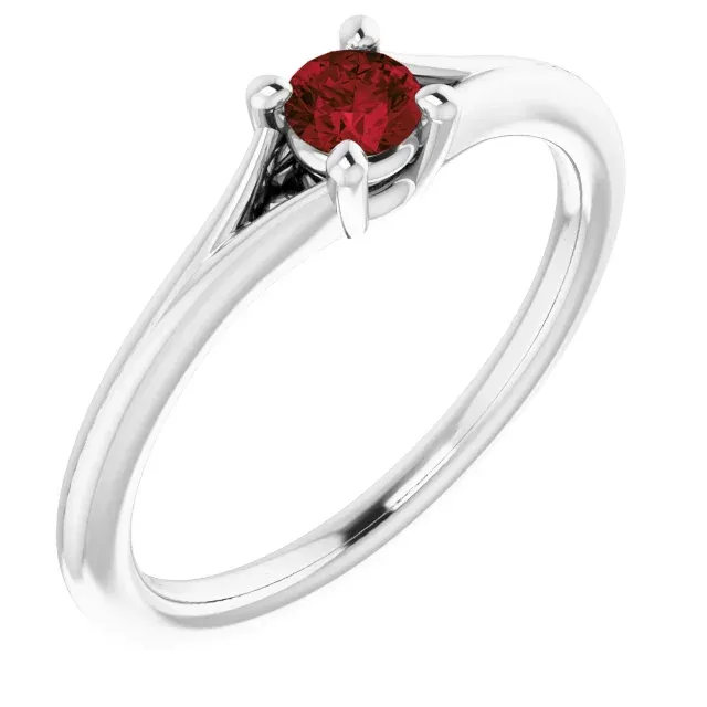 14K White Mozambique Garnet Youth Solitaire Ring Creative Jewelry Creative Product