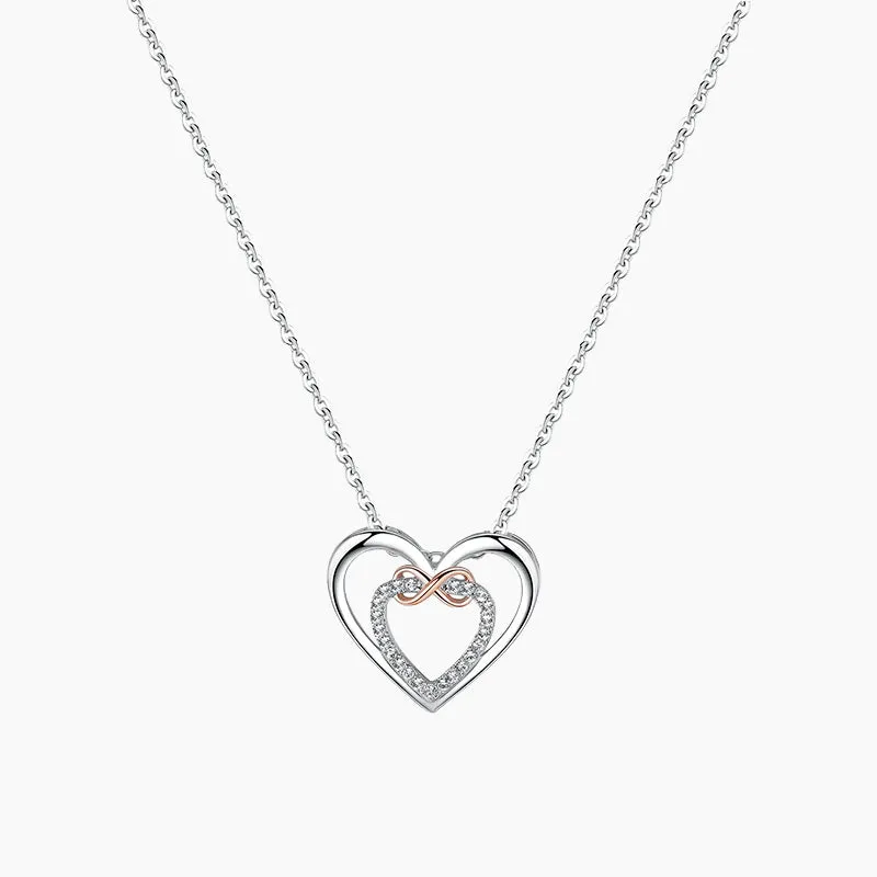 925 Sterling Silver New Double Heart-Shaped Necklace Gift For Her Elegant accessory