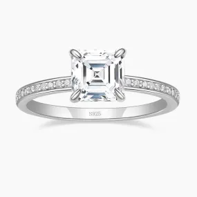 Asscher Cut Engagement Ring with Pave CZ Stones Golden Hour
