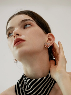 Style Upgrade Fresh Edge Linda Hollow Heart Stud Earrings with Cubic Zirconia