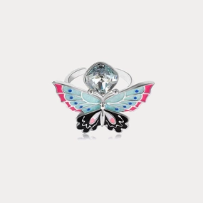 Silver Butterfly Crystal Ring Polished Element Glam Finish
